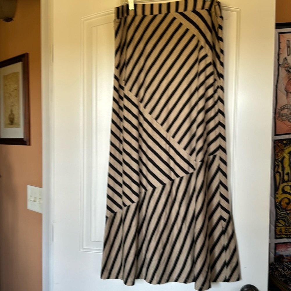 CATO. Long tan and black striped skirt